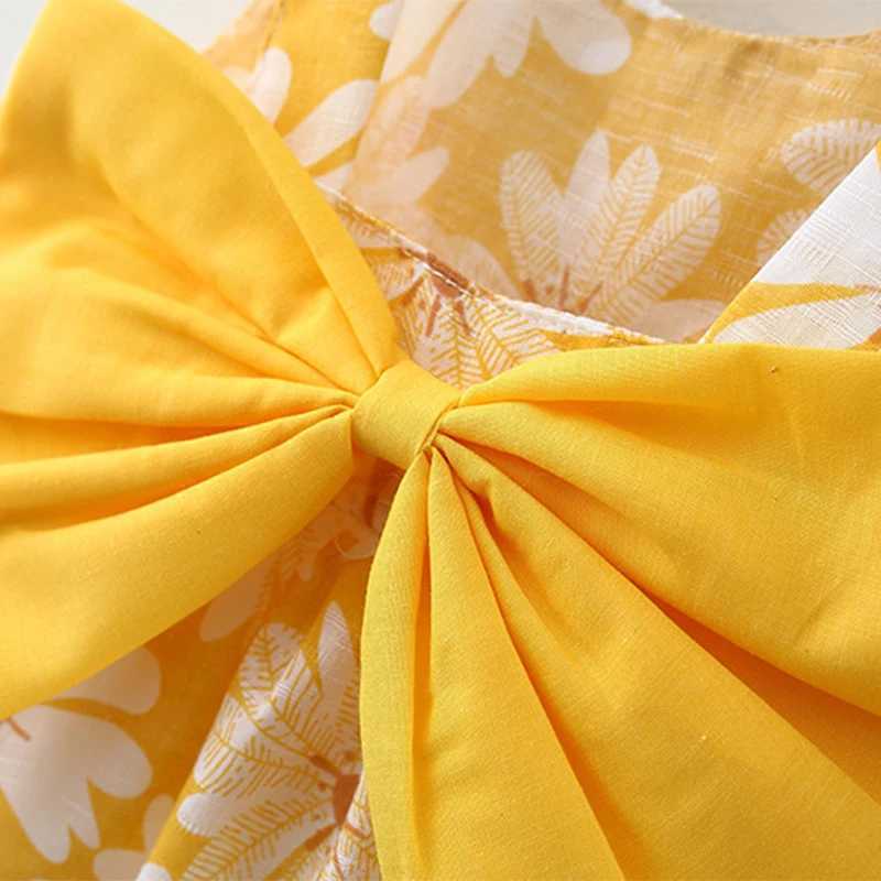 2Pcs/Set Daisy Dress For Girls Summer Sweet Bow Baby Beach Dresses Newborn Toddler Clothes 0 To 3 Years Old Children + Hat X2502201