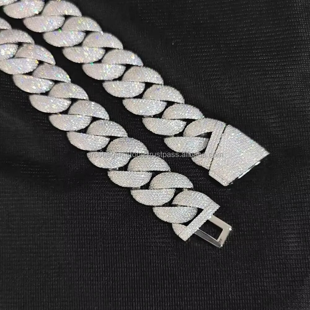 Men's Hiphop 5row Necklace Ice 22mm Sier Plated Zircon 20 Inch Cuban Chain