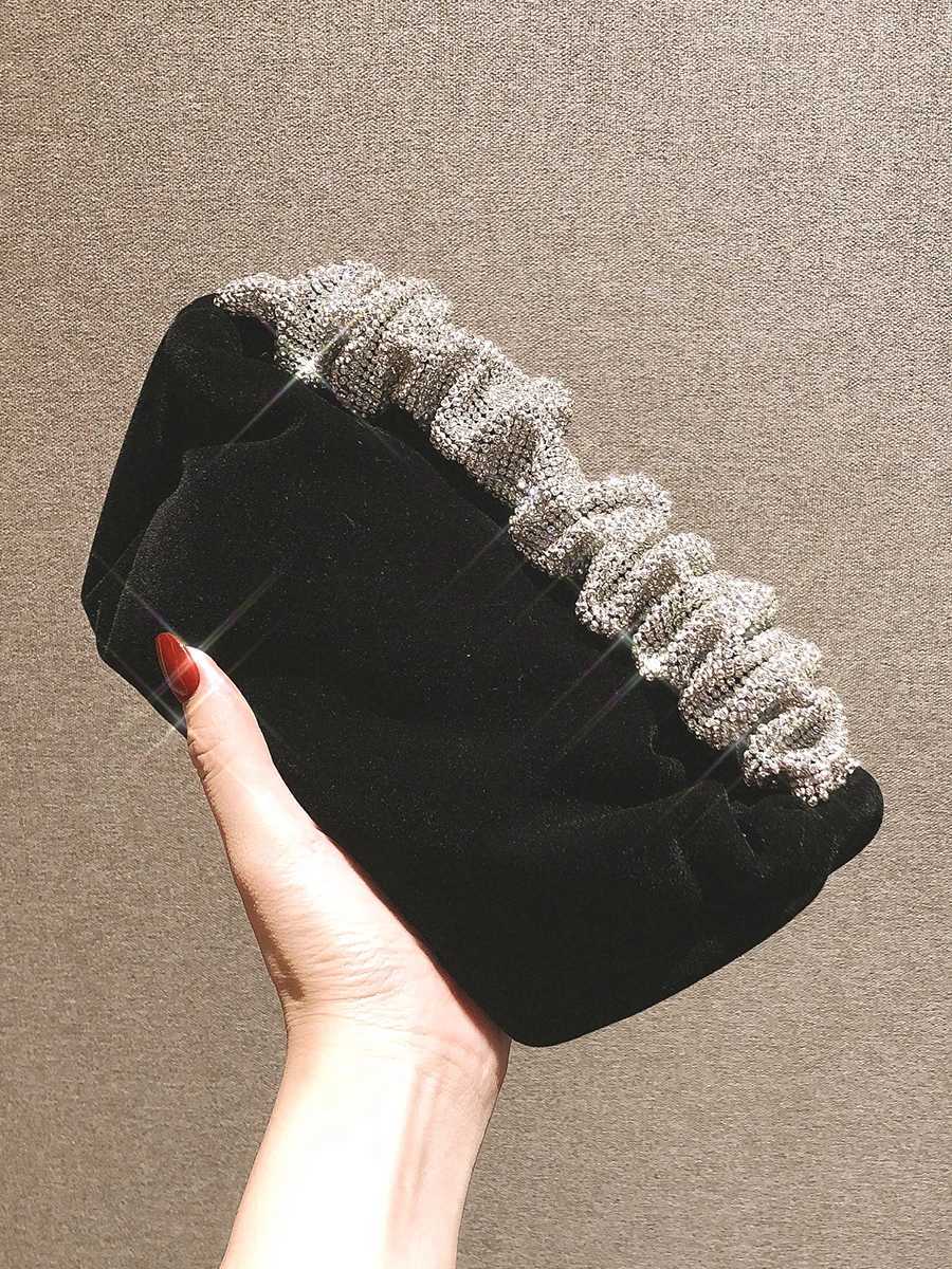 Formal Velvet Evening Clutch For Women Rhinestone Wedding Handbags Stylish Prom Cocktail Party Mini Purse Black Z250220