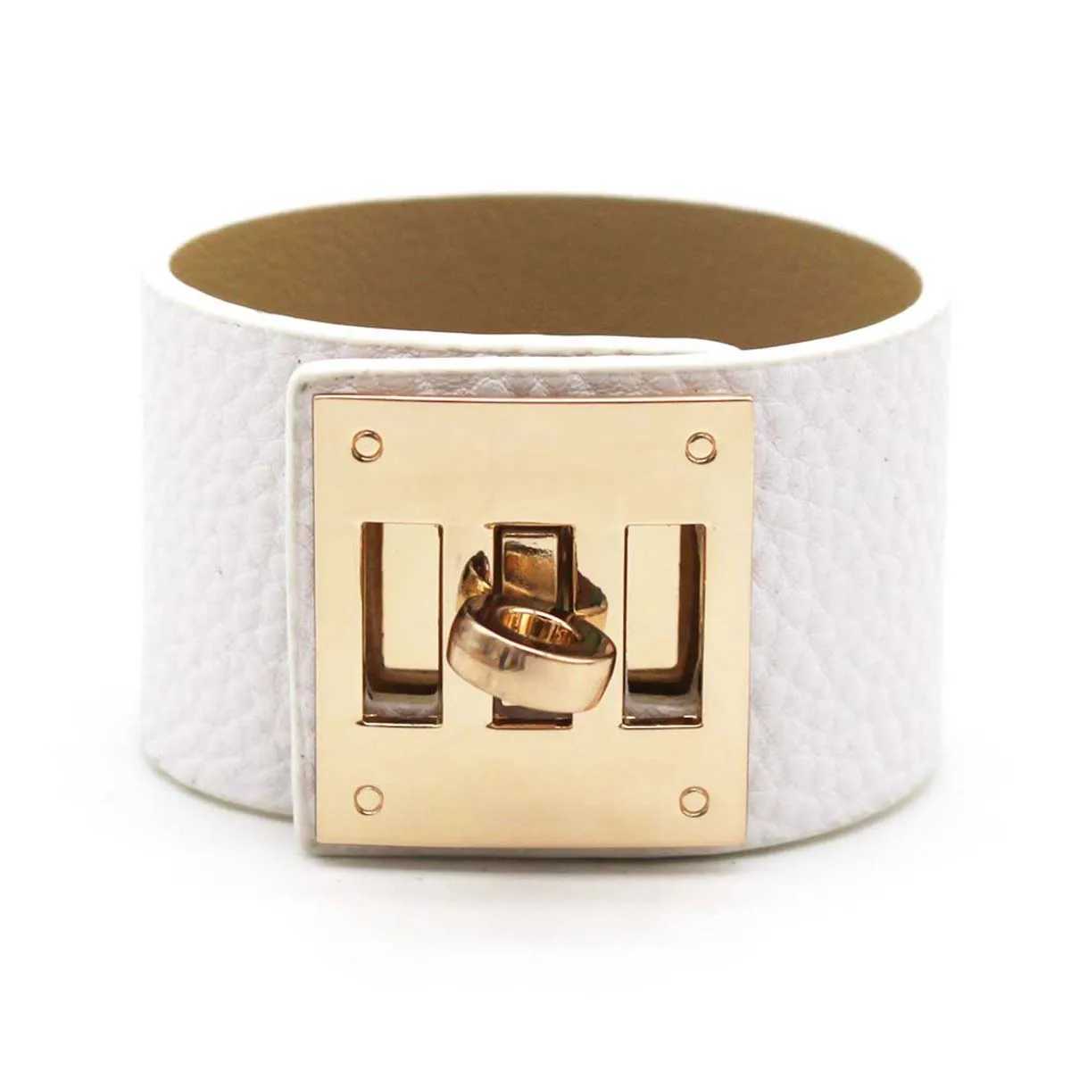 Bangle Fashion Punk Wide PU Leather Bracelet and Bracelet Womens Cuff Bracelet Declaration Jewelry Valentines Day Gift J2502177CVL