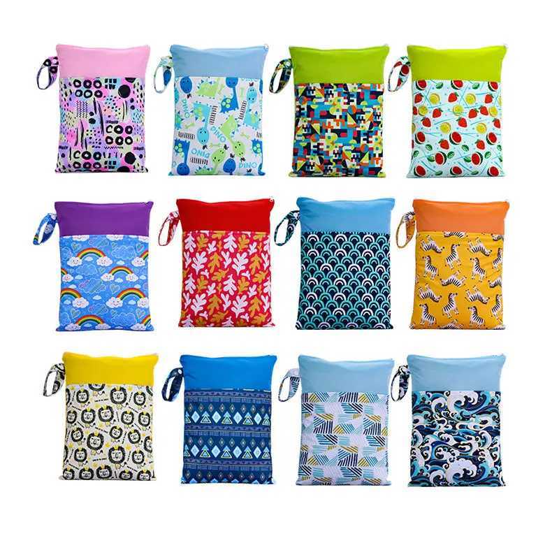 BIAI Beautiful Pattern Polyester Baby Waterproof Swimsuit Bag Double Pocket Baby Diaper Dry Mini Wet Bag Diaper Nappy Bag 25*35 X250220