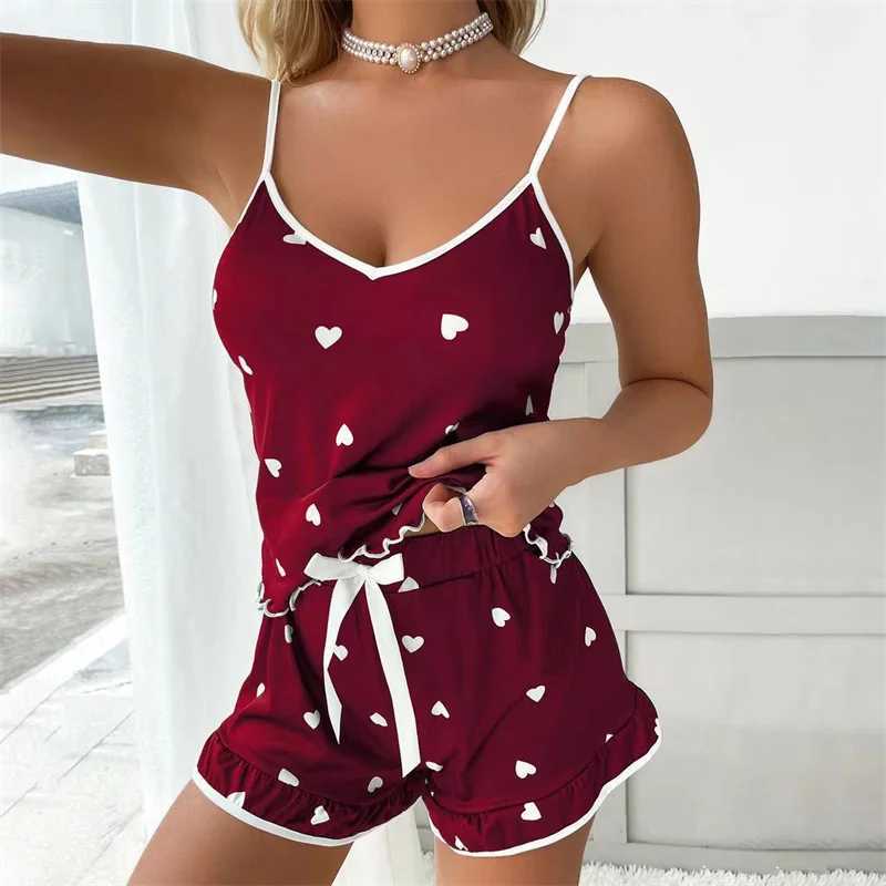 2024 Summer Pajama Set Large Size Vest Shorts Womens Suspenders Soft Casual Cute Printed Women pajamas setXJ250220