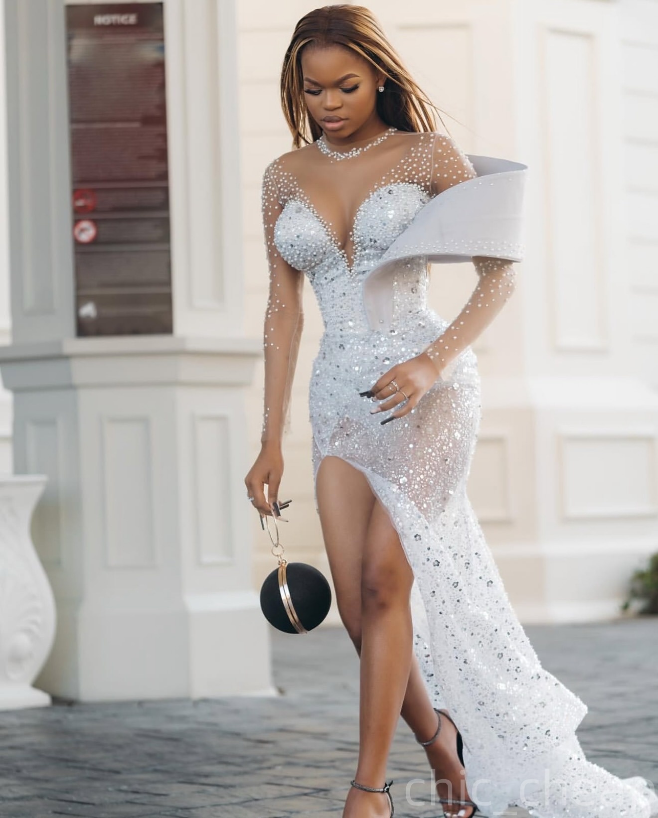 Ivory Mermaid Prom Dresses 2025 Beaded Sequined High Split Full Sleeves Evening Formal Party Second Birthday Engagement Gowns Plus Size Dress For Spec