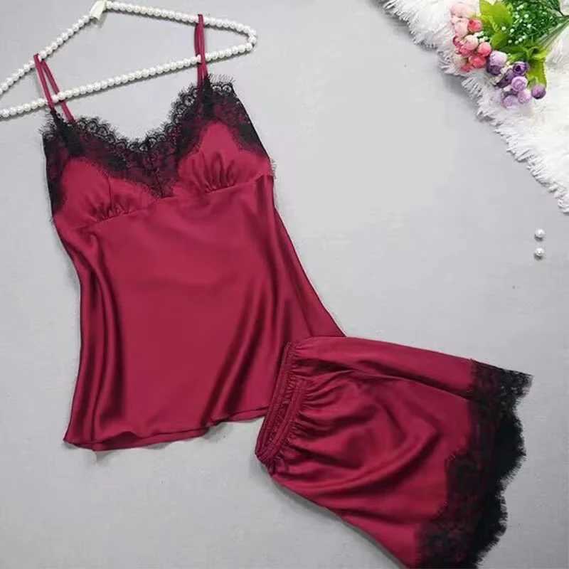 Womens Halter Pajamas 2 PCS Camisole And Shorts Home Wear Red Black Sexy Lace S M Ventilate ComfortXJ250220