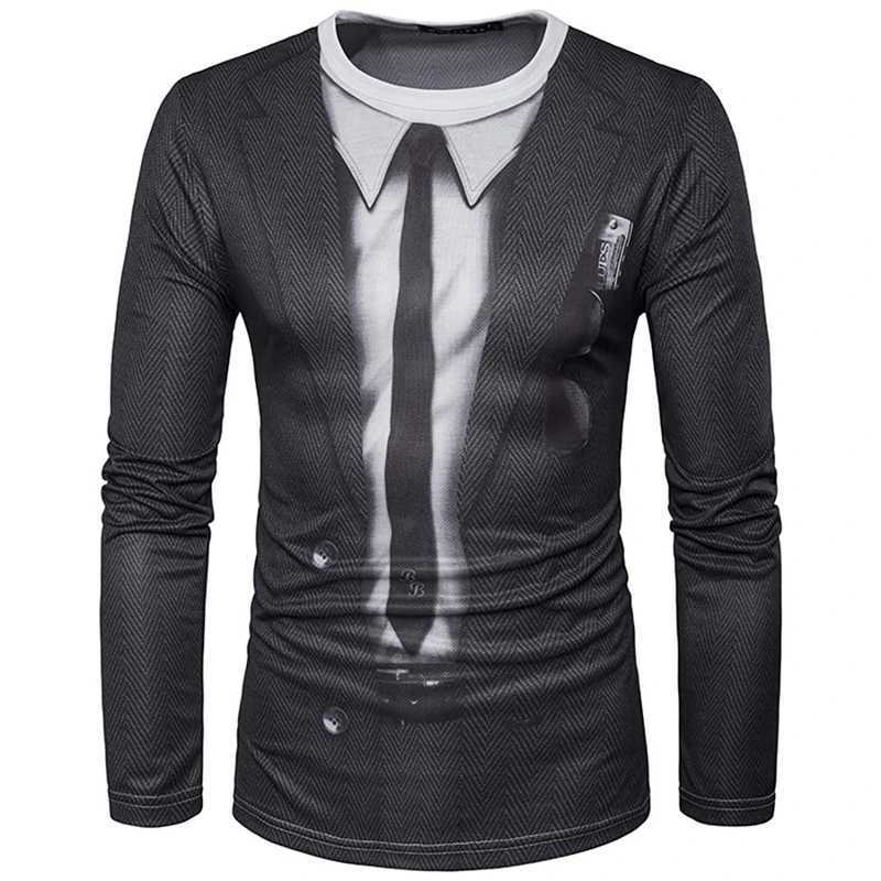 Funny Fake Suit 3D Print T Shirt For Men Fashion Long Sleeve T-shirts Casual O-neck Loose Pullover Autumn New Men Clothing W250220