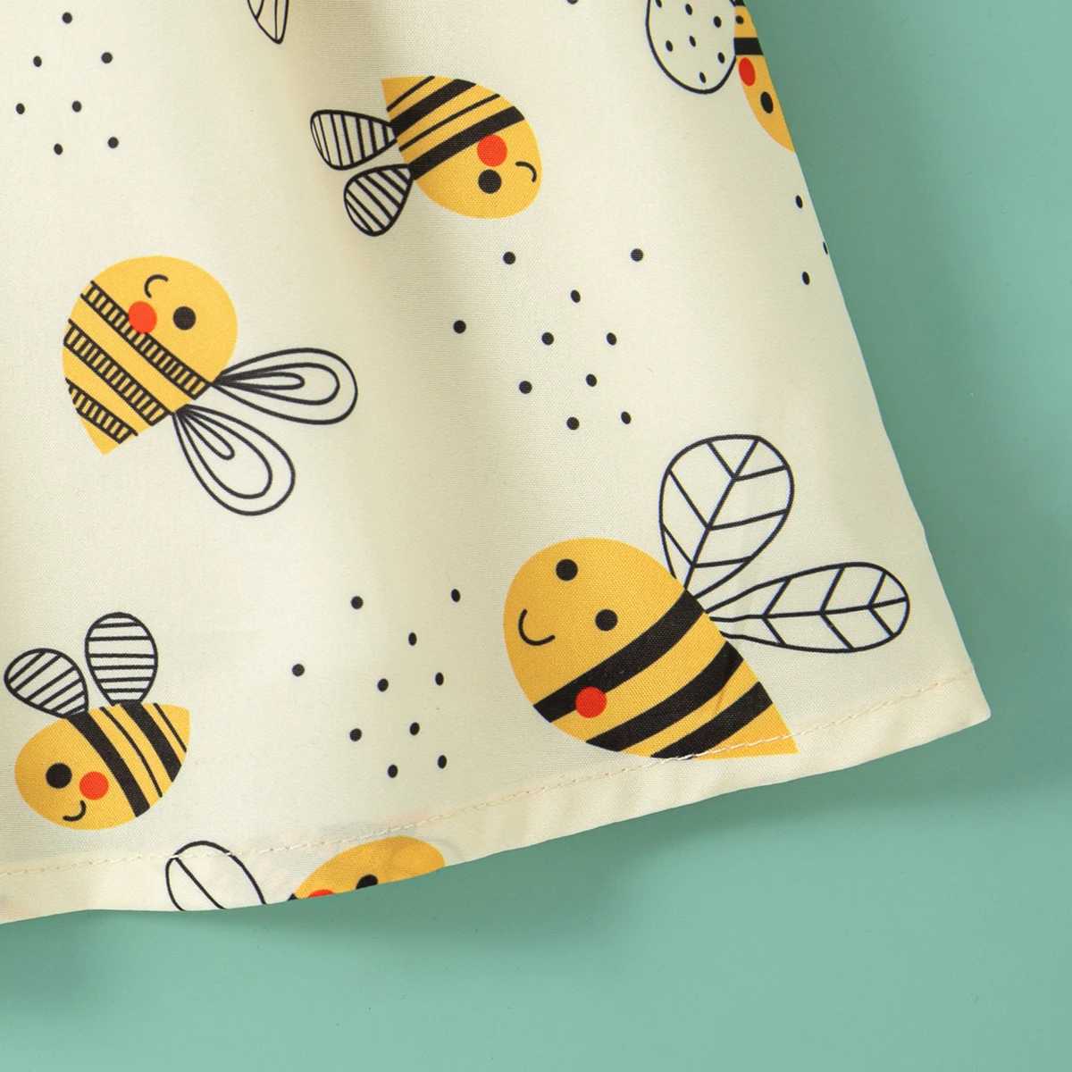 Baby Clothes Girl Summer Bee Pattern Beach Sling Baby Girls Dresses Cute Casual Girl Kids Dress With Hat X250220