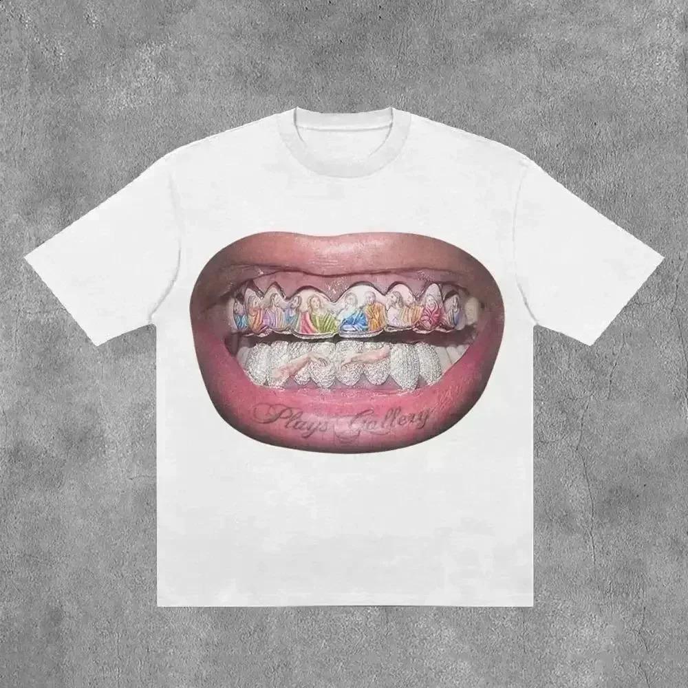 T Shirt Y2K Tops Men Women American Harajuku Hip Hop Gothic Cartoon Graphic Print Oversized TShirt Cotton Short Sleeve Clothes 250221