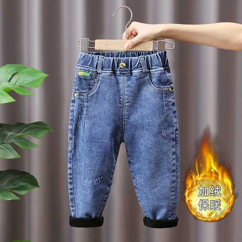 Autumn Winter Boys Trousers Childrens Plush Thickened Jeans New Childrens Casual Pant Fashion Baby Pant Z250220