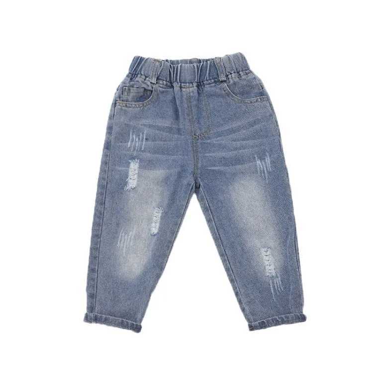 2022 Spring Autumn Girls Boys Casual Hole Jeans Pants Baby Kids Children Denim Trousers Z250220