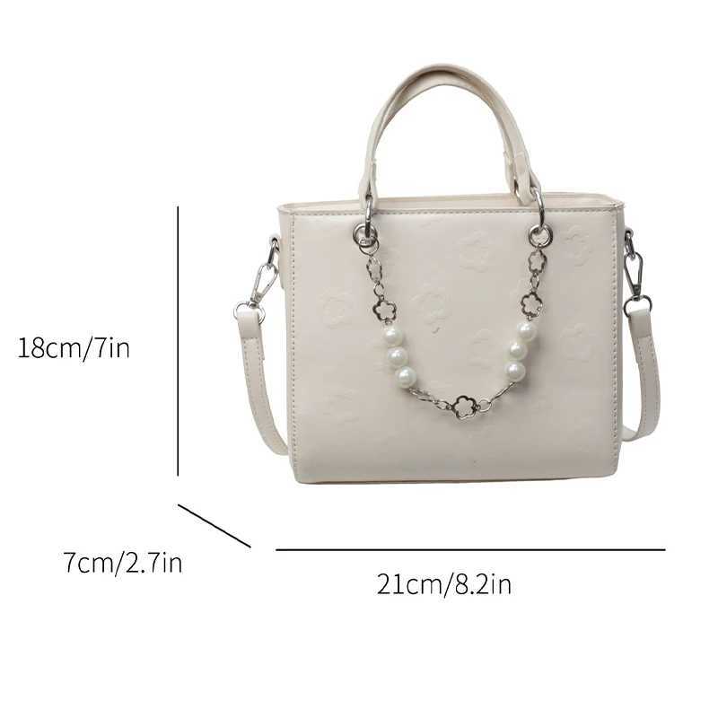 Womens Bag 2024 New French Fairy Style Handbag Fashionable Pearl Beaded Small Print One Shoulder Crossbody Bag Trend Y250220