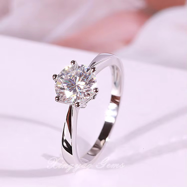 Moissanite Dia Ring Classic Wholesale Customized for Wedding Six Claws White Gold Opp Bag Women's Environmental Friendly