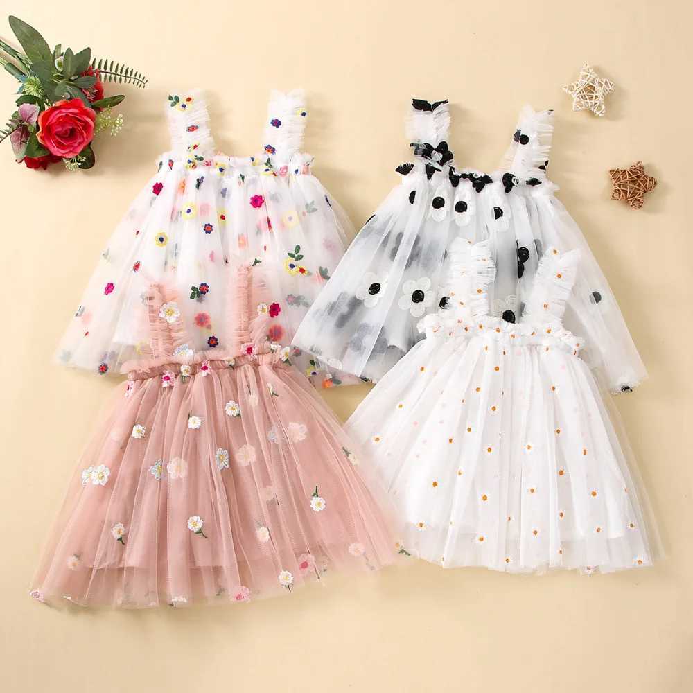 2024 New Baby Girl Clothing Multi color Embroidered Flower Network Card Mysore Cute Baby Girl Dress Party Princess Fluffy Dress X250220