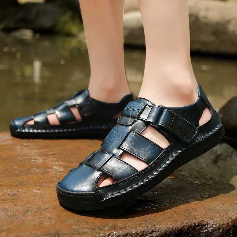 New Arrival New Genuine Leather Mens Beach Large Size 38-48 Breathable Sandals Retro Handsewn Baotou Casual Fashion Handmade Shoes T250220