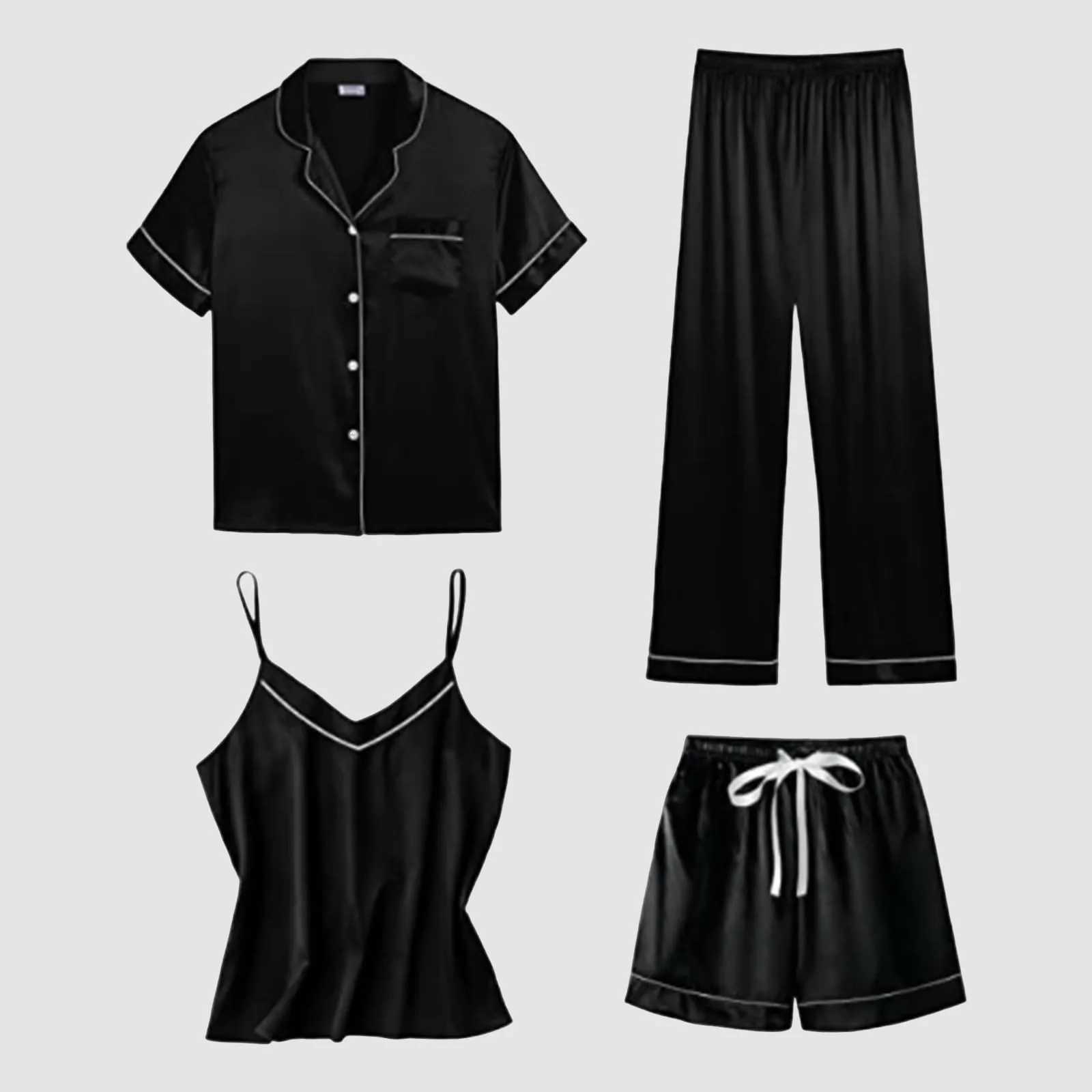Satin Pyjamas Womens Short 4 Pyjamas Short Sve Spwear And Shorts Set Women Sets Nighties for Teens V Neck Full SlipXJ250220
