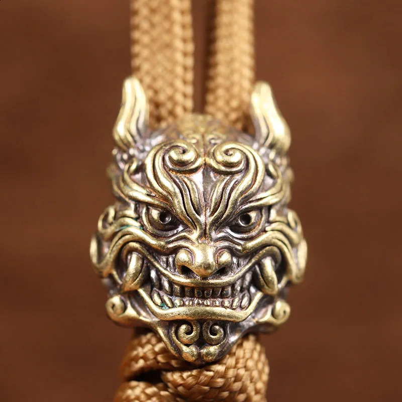 Mahakala Head Sculpture Brass Knife Bead EDC Outdoor DIY Umbrella Rope Accessories Hand Woven Bracelet Pendant 250213