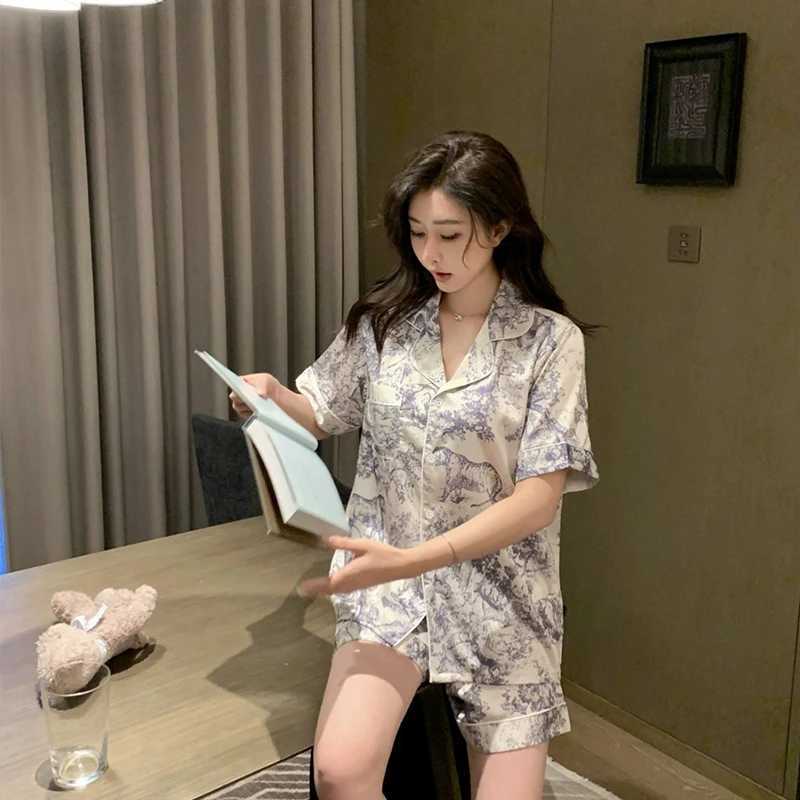 China Style Ink and Wash Landscape Painting Pajamas Women 2024 New Summer Cool Fe Spwear Classic Ele Short HousewearXJ250220
