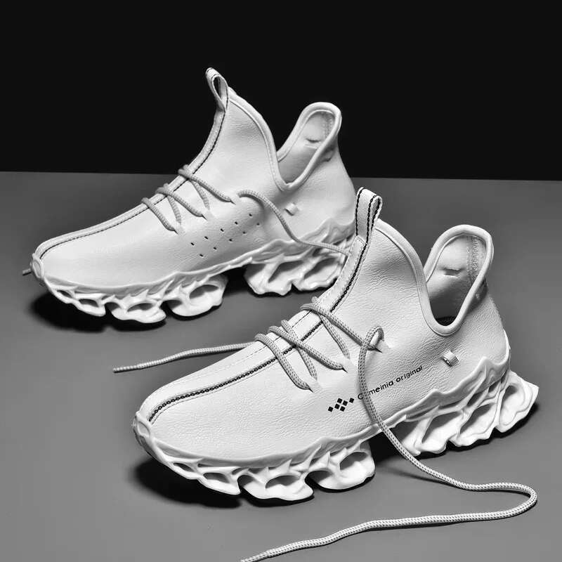 Running Designer Waterproof Leather Sneakers Men Unique Blade Sole High-quality Cushioning Outdoor Athletic Jogging Sport Shoes