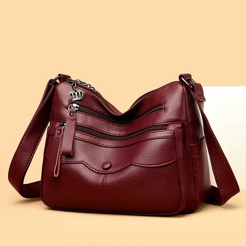 20024 Womens Cross border Bag New Womens Fashion Mother Soft Leather Large Capacity Shoulder Bag Messenger Bag High Capacity Z250220
