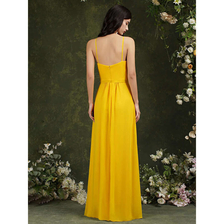 Yellow Fashion Chiffon Bridesmaid Dress A E Long Maid Of Honor Gown Summer Wedding Custom Made Bm