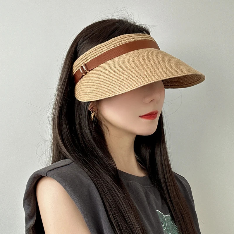 Wide Brim Summer Cap Sun Visor Cap with Elastic Head Straw Cap Sun Visor Hat for women Beach Cap Baggy Sun CaAdjustable Packable 250219