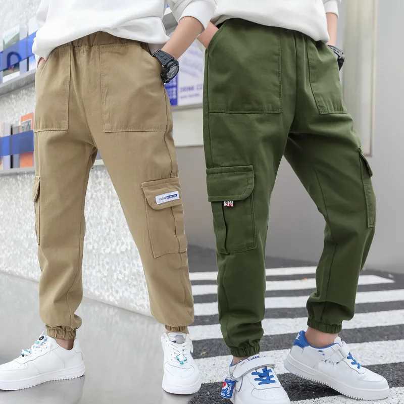 Boys Pants Boys Harem Pants Solid Cargo Pants Teenage Boy Multi-Pocket Trousers Kids Spring Autumn Boys Casual Pants Streetwear Z250220