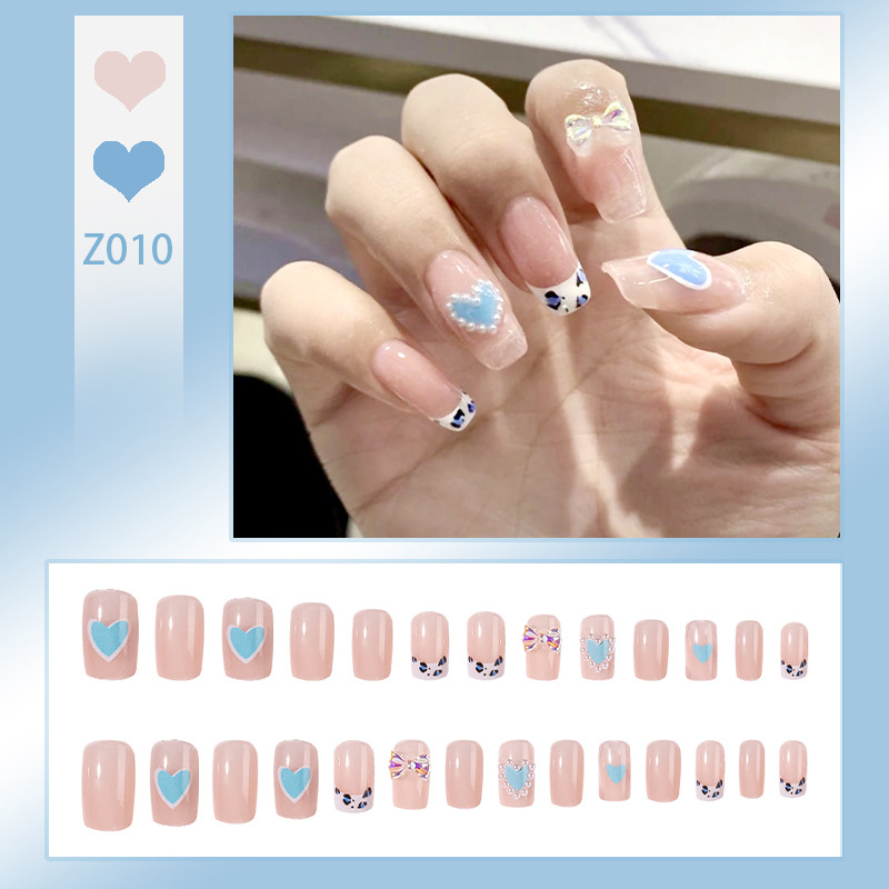 False Nails Sparkling diamond temperament, wearing armor with a high-end feel, fake nails that appear white, aurora, short wearing armor piece Adhesiv