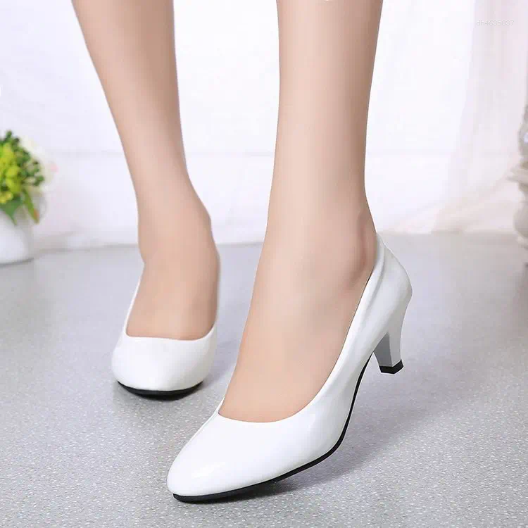 Dress Shoes Women Red White High Heels Sexy Pointed Toe Middle HeelWedding Nude Black Color Rubber Bottom zhanyishengli