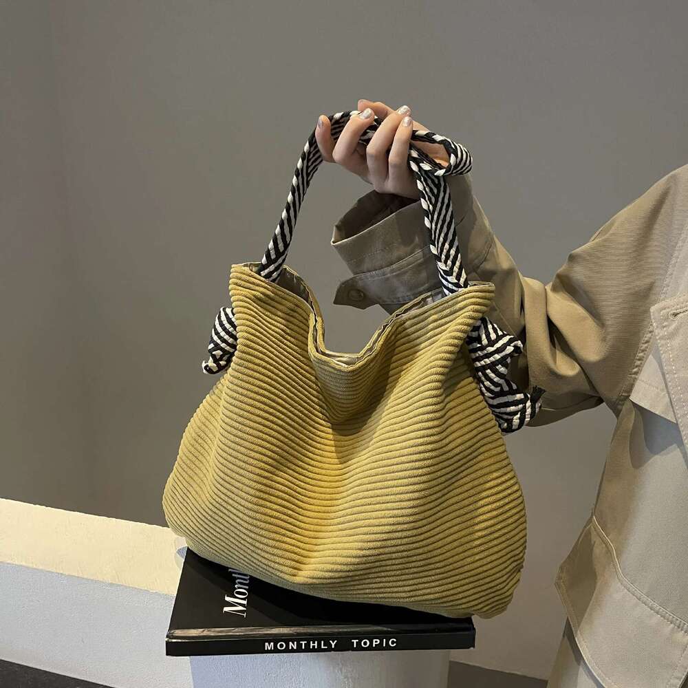 Casual Corduroy Hobo Shoulder Bag, Minimalist Solid Color Handbag, All-Match Retro Bag