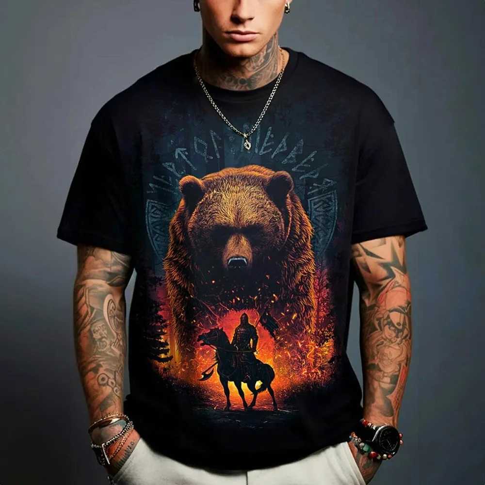 Vintage T-shirt For Men Animal Russian Brown Bear Print T Shirts Short Sleeve Tee Casual Streetwear Oversized Men Clothing Tops W250220