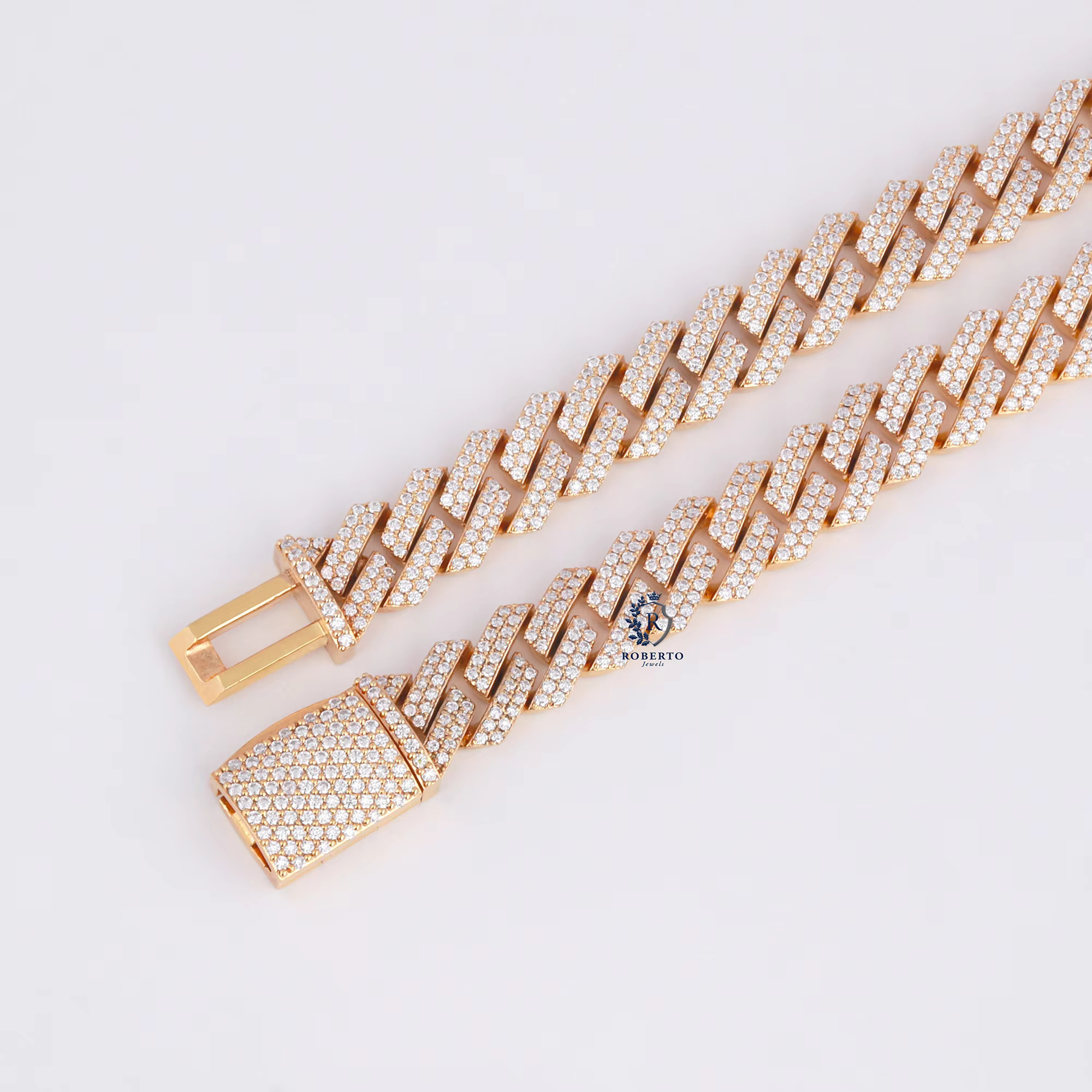 High-end Moissanite Hip Hop 12MM Rose Gold Full Set for Men Sier Necklace Cuban k Chain