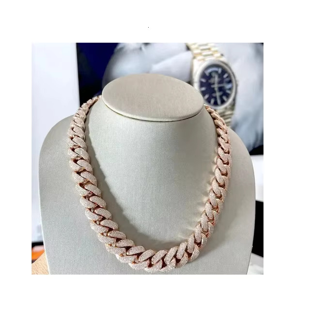 Unisex 18mm VVS Moissanite Dias Iced Plating Hip Hop Jewelry-Sier Rose Gold Miami Cuban Prong k Chain