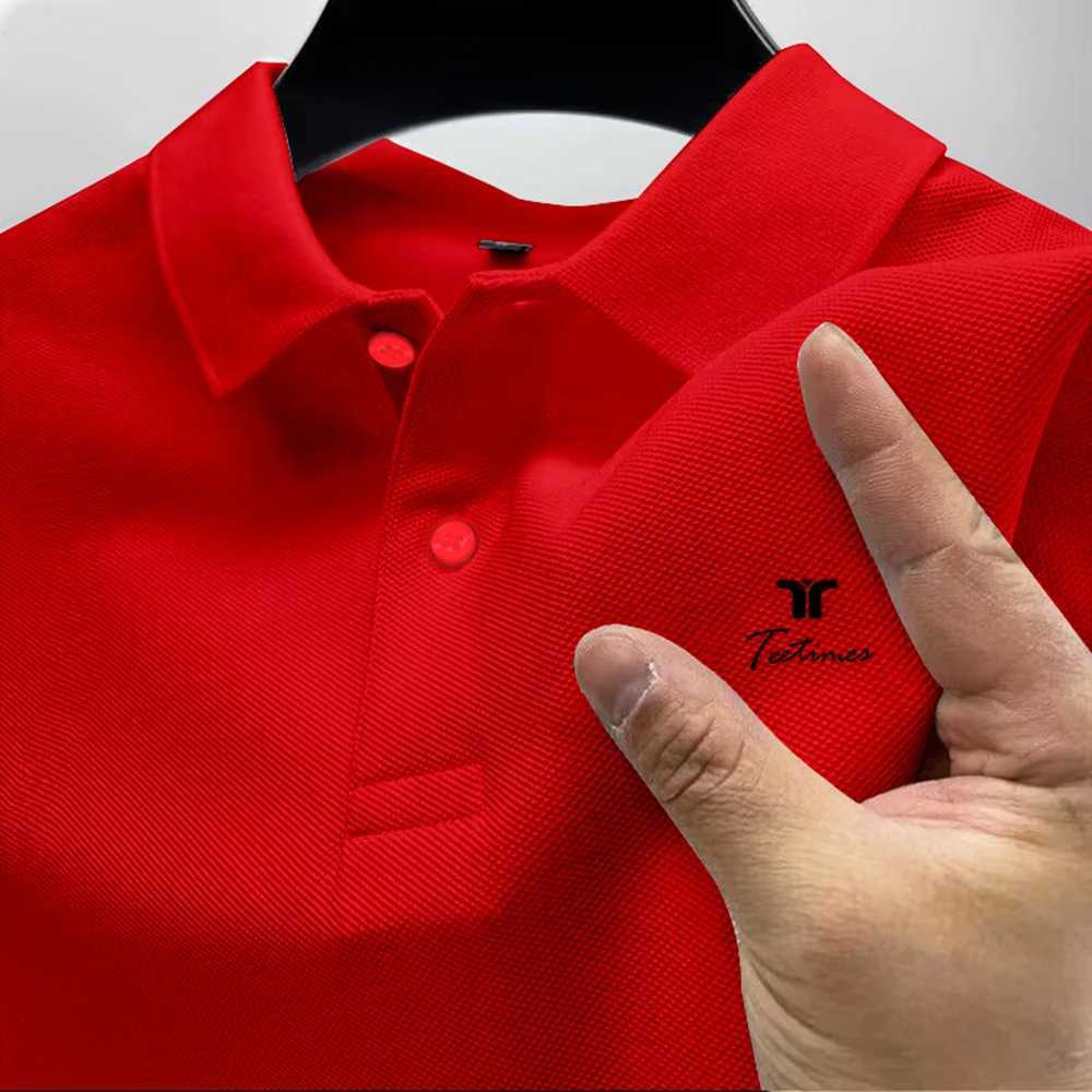 2025 mens polo shirt short sleeved printed collar solid color T-shirt summer breathable casual fashionable business office shirt W250414