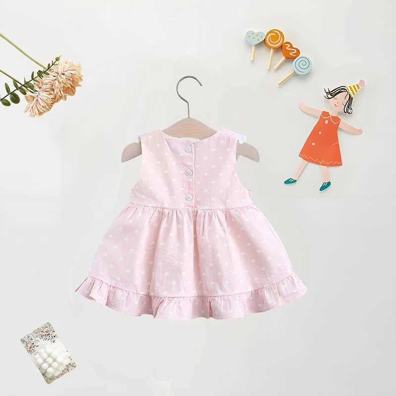Summer (1-3 Years Old) Baby Girl Dress Baby Girl Cute Birthday Party Princess Dress Love Printed Tie Collar Sleeveless Dress X250220