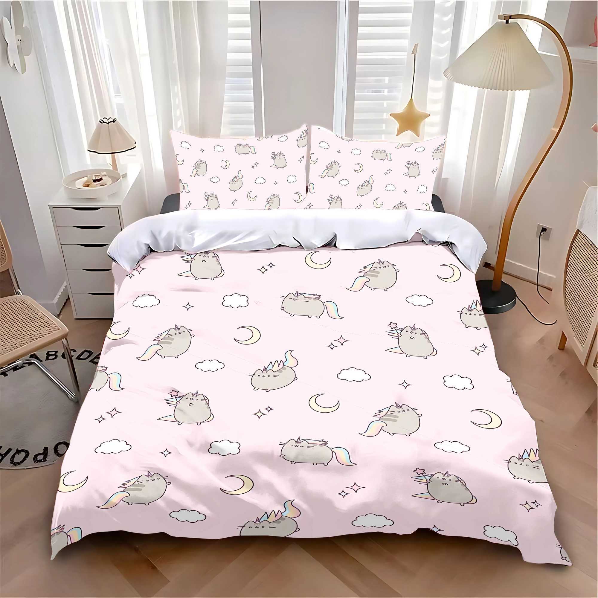 Duvet Cover Pillowcase Bedding Set Cartoon P-PusheenS Cat Adult Boy Girl Bedroom Decoration Children Single Double Large SizeXJ250220