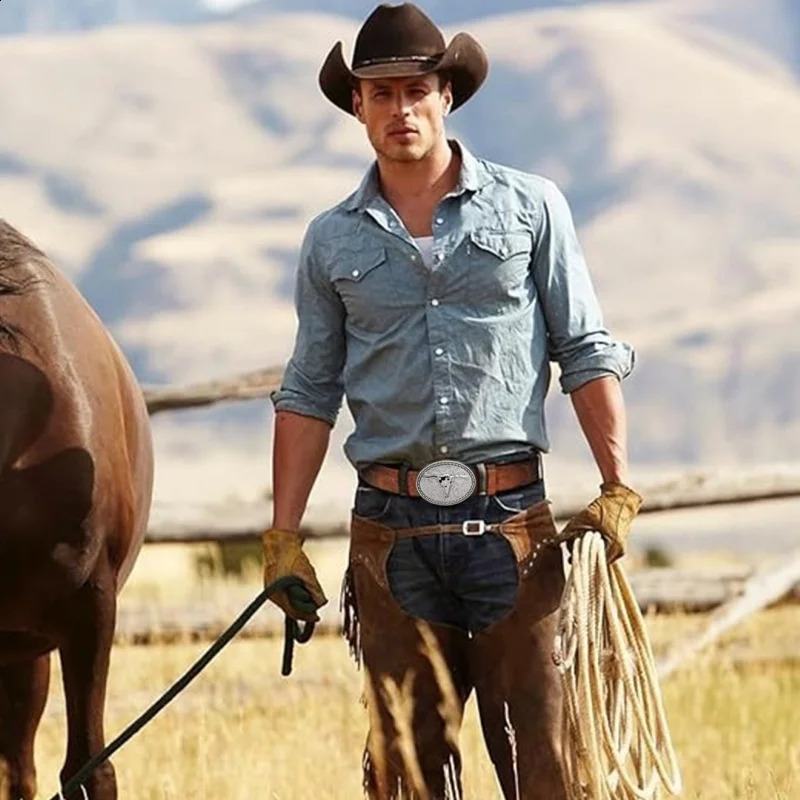 Womens Cowboy Belt Western Leather Buckle Belts Longhorn Bull Pattern Floral Engraved for Men 250220