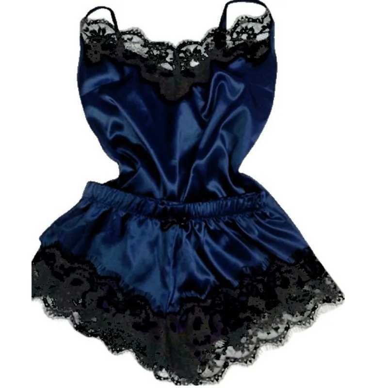 Fashion Women Pajama Suit V-Neck Stretch Satin Babydoll Lace Sexy Lingerie Bowknot Pyjamas Sp Shorts Set SpwearXJ250220