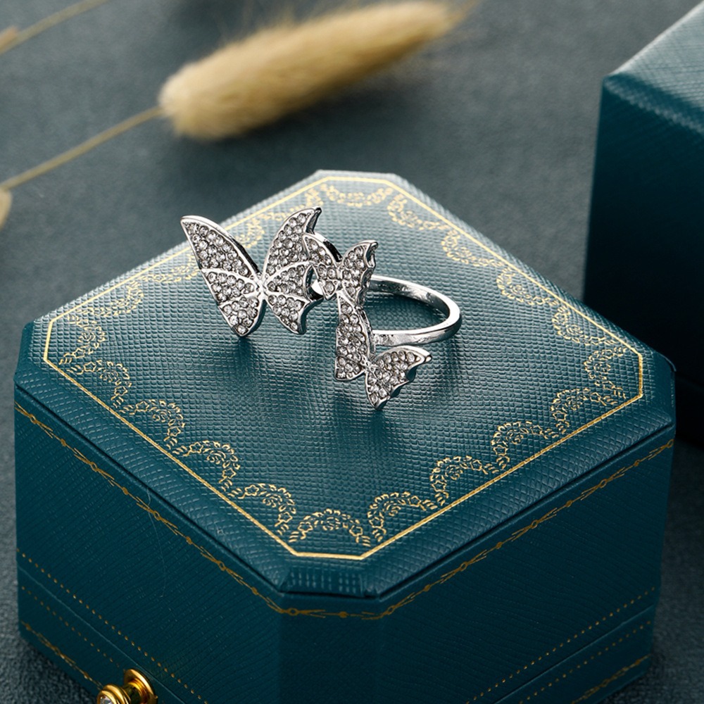 Shiny Cubic Zircon Adjustable 925 Sterling Silver Butterfly Finger Ring for Women Fine Jewelry