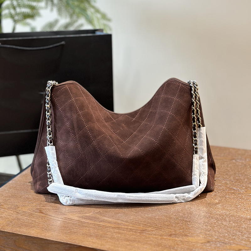 Vintage Moose Leather Fashion Women Shoulder Bag Calfskin Solid Color Silver Hardware Metal Matelasse Chain Hand Crossbody Underarm Bags Hobo Shopping Bags 39cm