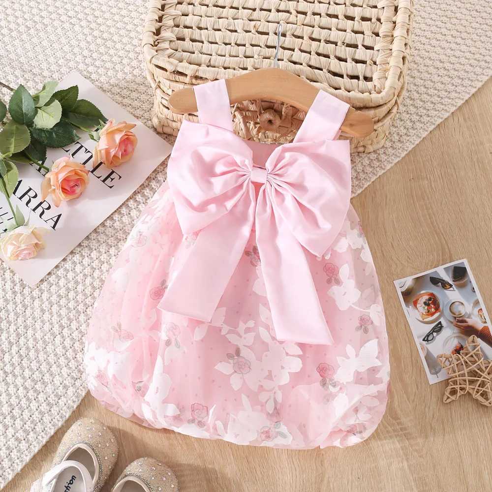 Summer Baby Dress Fashion Flower Printed Gauze Princess Dress Lovely Big Bow Toddler Girl Dress X250220