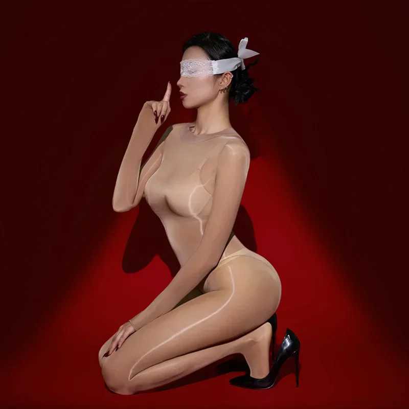 Full Body Stockings Seamless Jumpsuits Women Oil Shiny Glossy Onesie Open Crotch Pantyhose Sex Erotic Lingerie Smooth BodysuitXJ250220