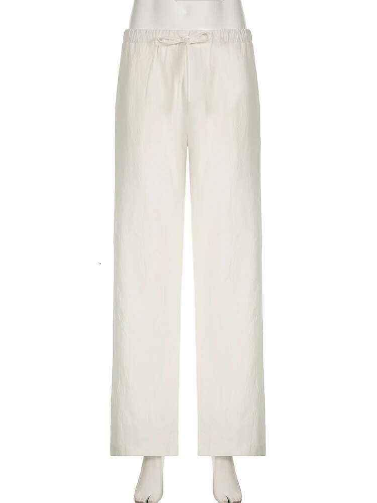 IAMSURE Casual Loose Bandage Straight Basic Elastic Low-Waisted Wide Lge Pants Women 2024 Summer Fashion Streetwear Ladies