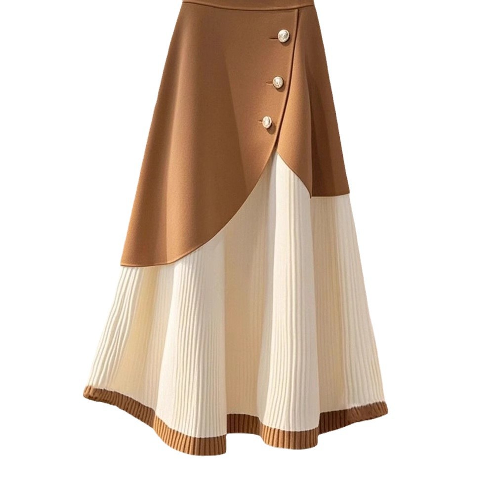 L180 New Fashionable Khaki Lint-free Knitted Skirt Women's Hot Style High Waist A-line Skirt