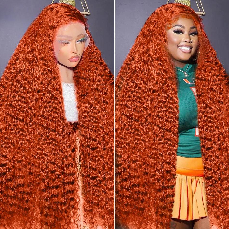 200 Density 350 Orange Ginger Curly Human Hair For Women 13x6 Hd Lace Frontal Deep Wigs Brazilian Water Wave Color Wig
