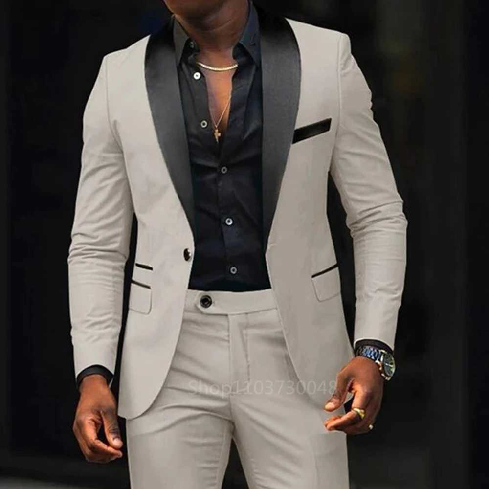 Casual 2 Piece Men Wedding Suits Solid Slim Fit Shawl Lapel Blazer Pant Designs Party Prom Suits Best Man Business Wear Suit X2502201