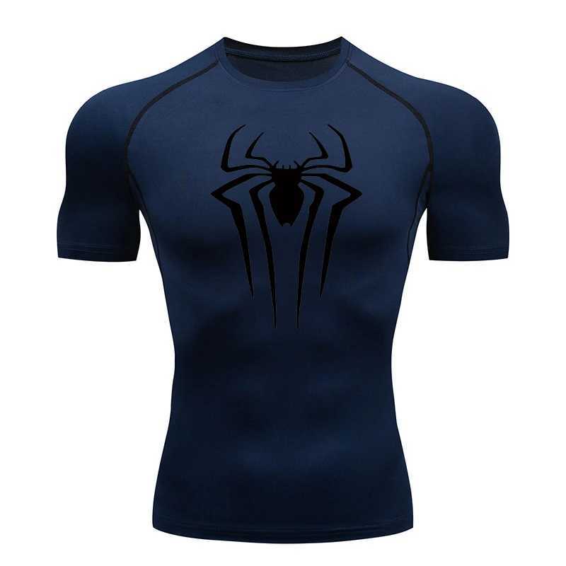 Spider Print Mens Compression Shirt Summer Short Sleeve Rash Guard Gym Exercise T-shirt Sports Quick Drying Underwear Top W250220