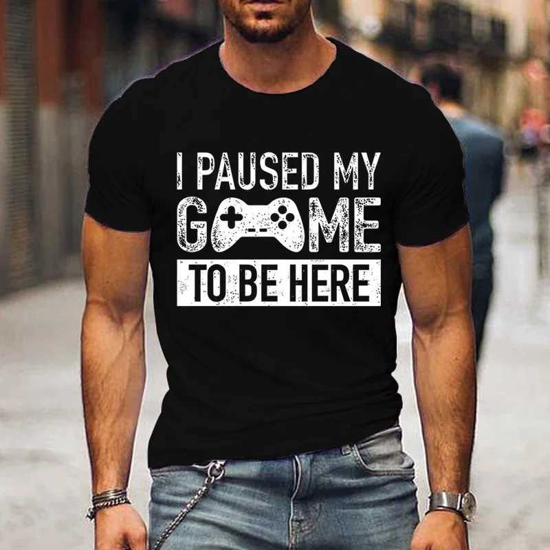T Shirts for Men Luminous Graphic T Shirts I Paused My Game To Be Here Print T-shirts Gamer Lovers Clothing Hip Hop Streetwear W250220