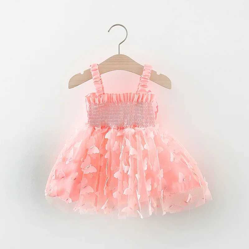 0-3-year-old toddler girl wearing chiffon dress cute sleeveless childrens summer dress pink butterfly party dress Summer new gi X250220