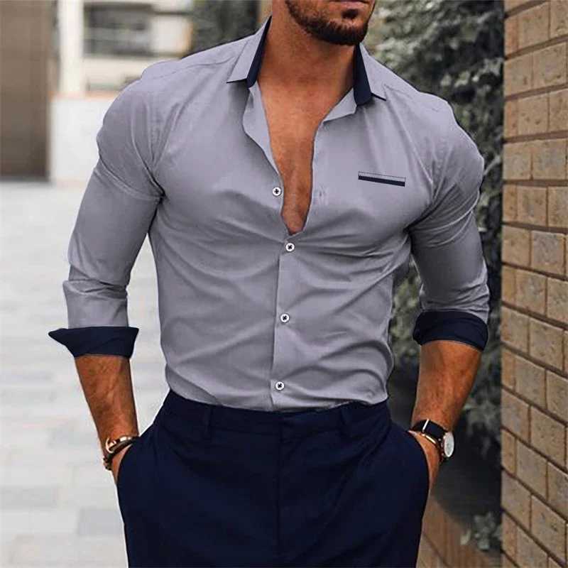 Mens shirt suit tribal print flag lapel black and white gray outdoor long sLeeved button up clothing designer casual soft W250220
