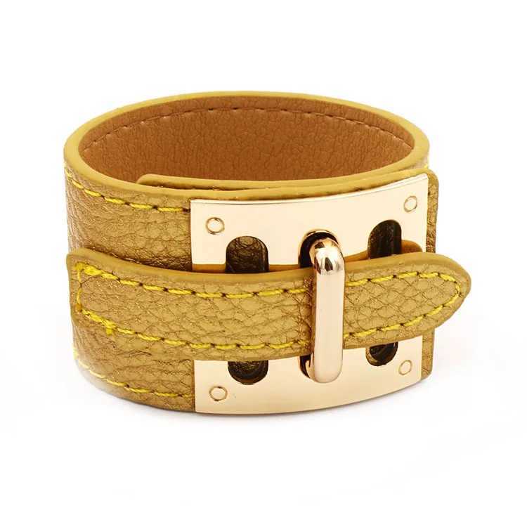 Charm Bracelets Kirykle 2021 New Women Bracelet 10 Color Hip Punk Wide Leather Bracelet High Quality Gold Alloy Buckle Bangle for Women Gift J250217 1