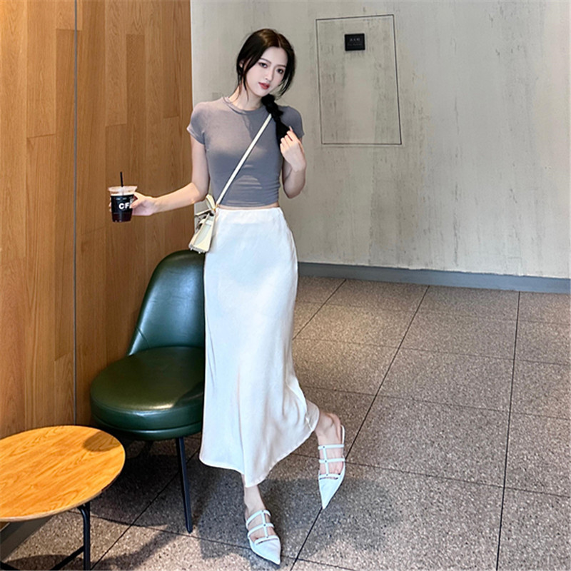 M16781 high waist skirt high-end fashion women's summer skirt new waist slimming drape long skirt